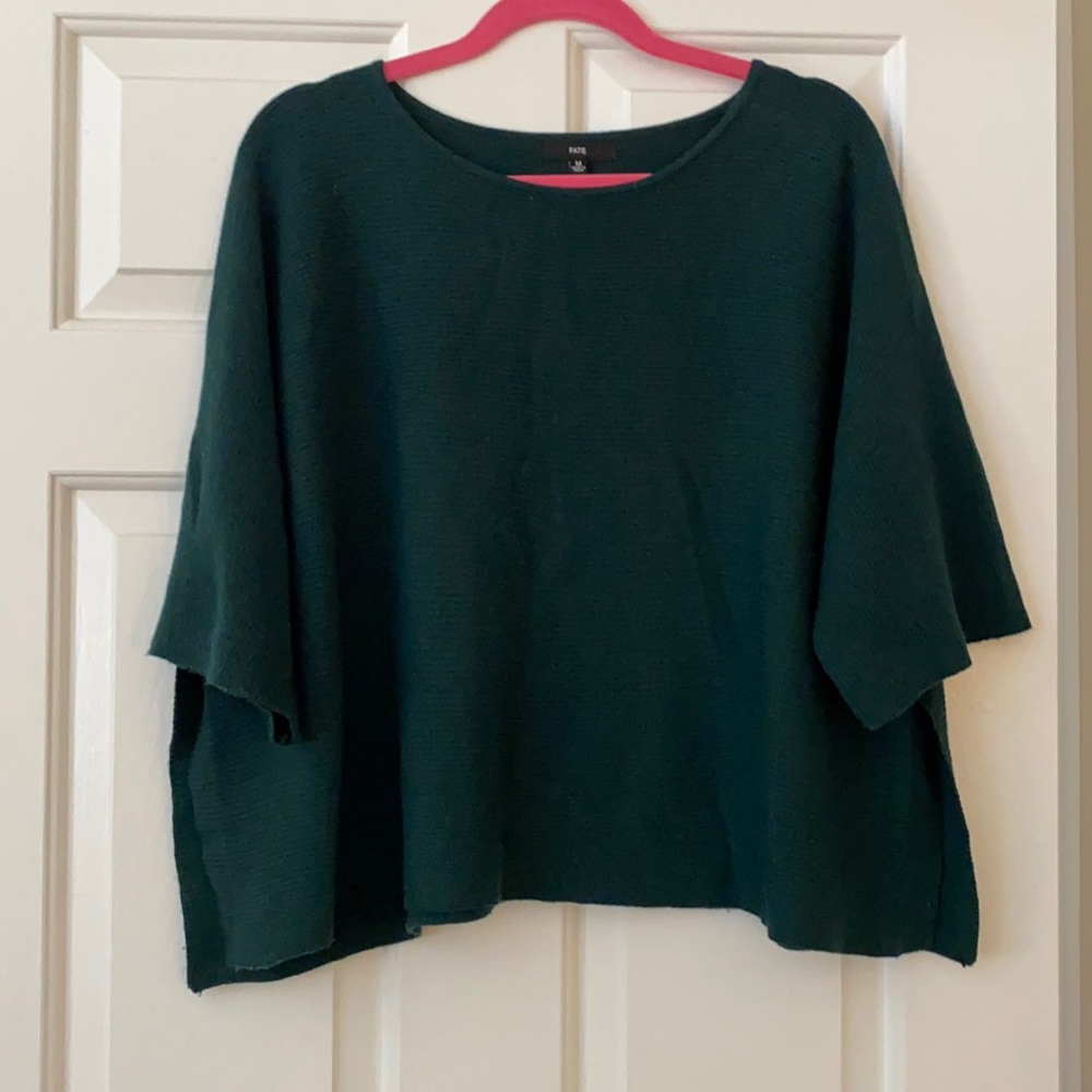 Forest green, cropped, 3/4 length sweater - medium